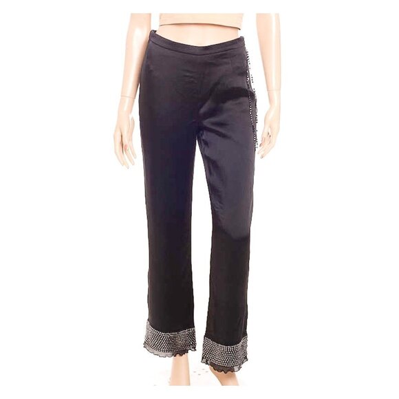 MM MOISELLE Sequin & Chiffon Trim Satin Dress Pants Y2K - Picture 1 of 10